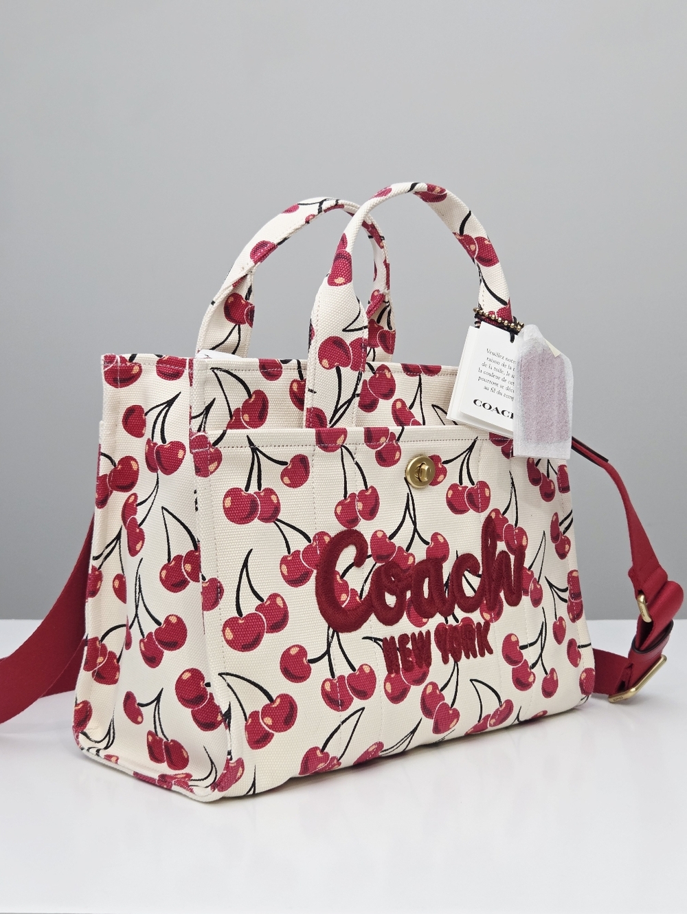 NWT COACH CARGO TOTE BAG WITH CHERRY PRINT - CZ193 LARGEST SIZE - Picture 3 of 10